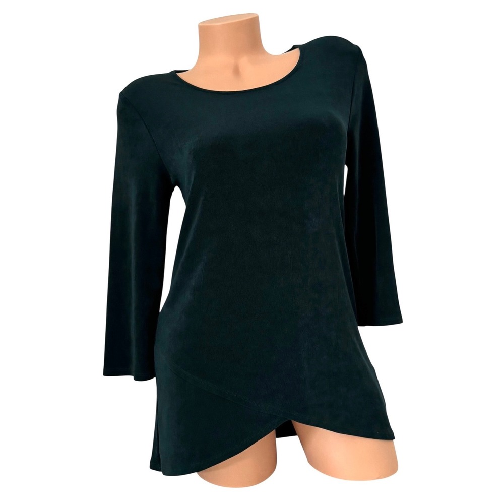 Chicos Travelers Women's Size 0 Small Green Asymmetrical Crossover Hem Tunic Top